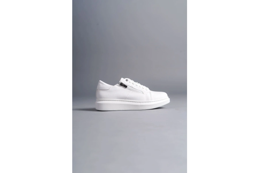 Swo155 Warrior Bağcıklı Ve Fermuarlı Cilt Erkek Günlük Sneaker Ayakkabı Cbt - Beyaz