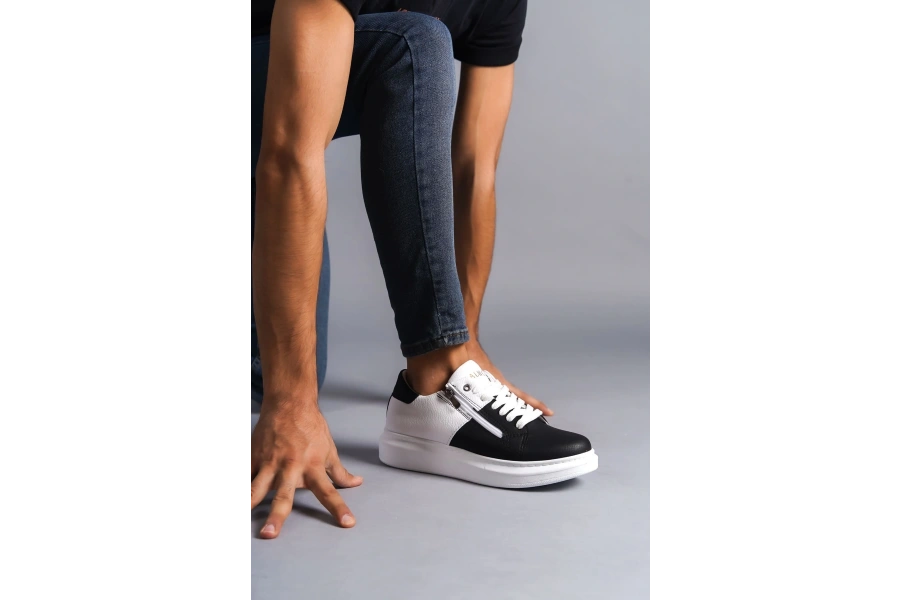 Swo155 Warrior Bağcıklı Ve Fermuarlı Cilt Erkek Günlük Sneaker Ayakkabı Cbt - Beyaz/siyah