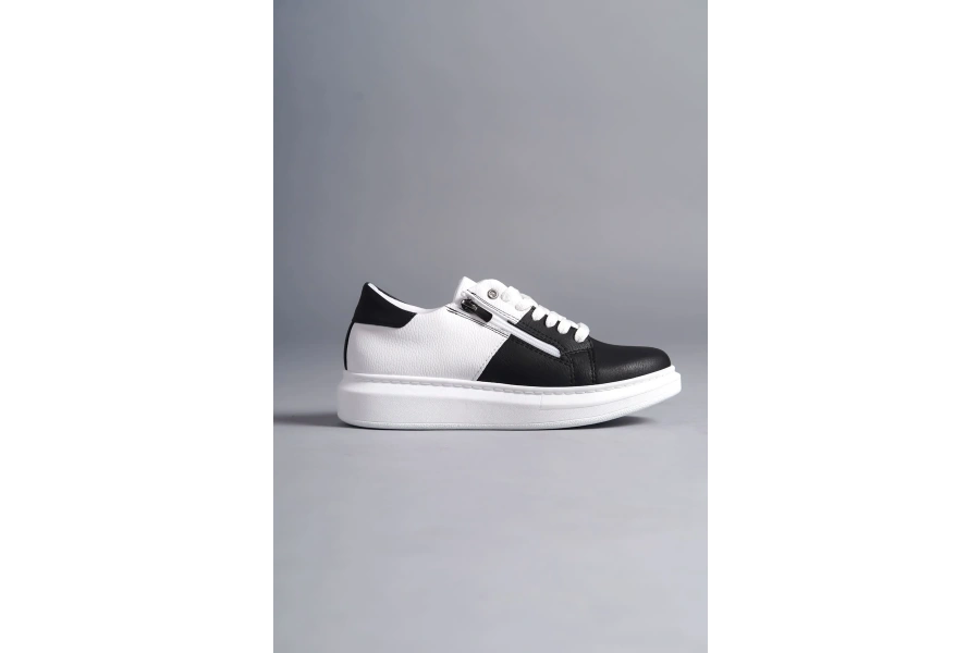 Swo155 Warrior Bağcıklı Ve Fermuarlı Cilt Erkek Günlük Sneaker Ayakkabı Cbt - Beyaz/siyah