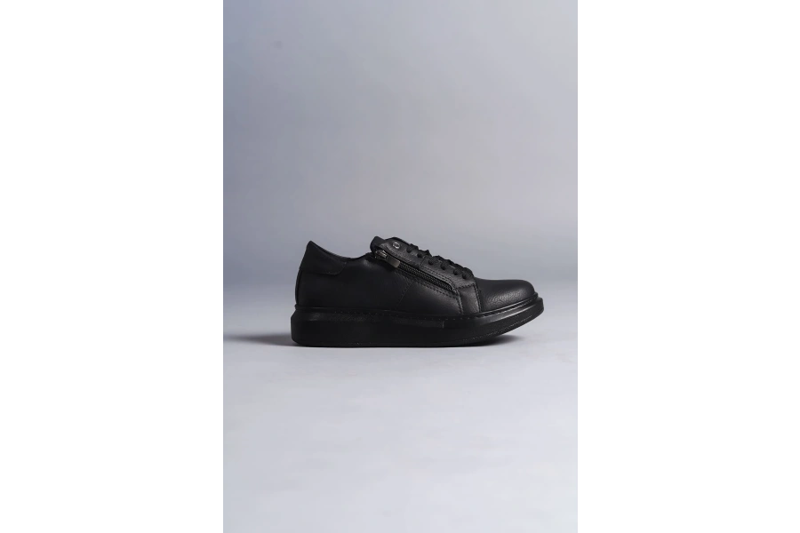 Swo155 Warrior Bağcıklı Ve Fermuarlı Cilt Erkek Günlük Sneaker Ayakkabı Cst - Siyah