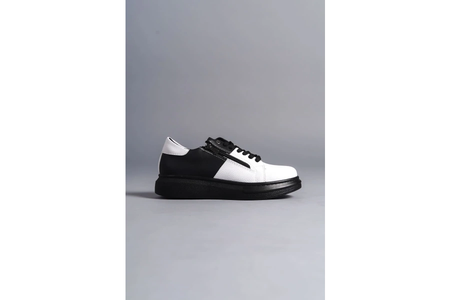 Swo155 Warrior Bağcıklı Ve Fermuarlı Cilt Erkek Günlük Sneaker Ayakkabı Cst - Siyah/beyaz