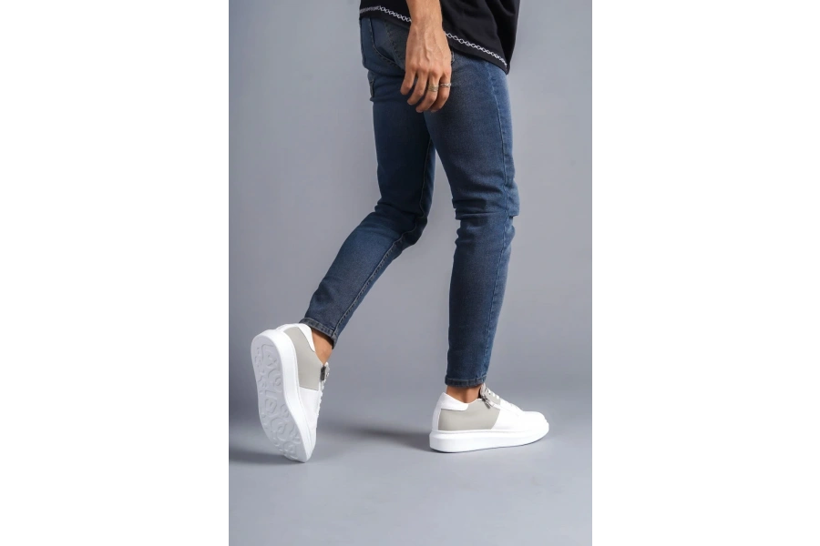 Swo155 Warrior Bağcıklı Ve Fermuarlı Cilt Süet Erkek Günlük Sneaker Ayakkabı Csbt - Beyaz/gri