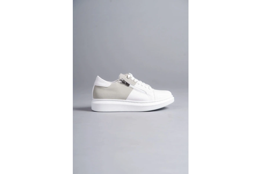 Swo155 Warrior Bağcıklı Ve Fermuarlı Cilt Süet Erkek Günlük Sneaker Ayakkabı Csbt - Beyaz/gri