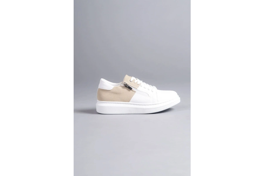 Swo155 Warrior Bağcıklı Ve Fermuarlı Cilt Süet Erkek Günlük Sneaker Ayakkabı Csbt - Beyaz/krem