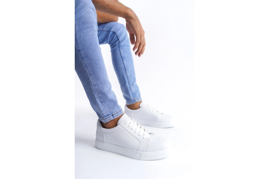 Swo165 Elite Bağcıklı Cilt Erkek Günlük Sneaker Ayakkabı Cbt - Beyaz