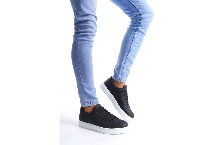 Swo165 Elite Bağcıklı Cilt Erkek Günlük Sneaker Ayakkabı Cbt - Siyah
