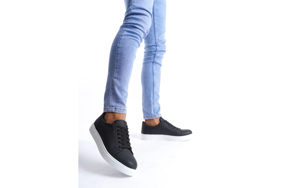 Swo165 Elite Bağcıklı Cilt Erkek Günlük Sneaker Ayakkabı Cbt - Siyah