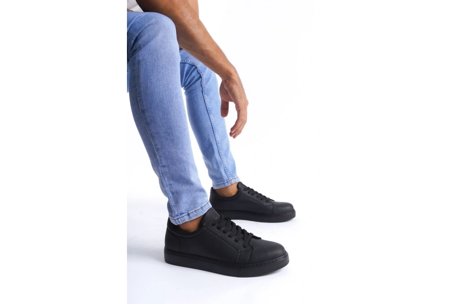 Swo165 Elite Bağcıklı Cilt Erkek Günlük Sneaker Ayakkabı Cst - Siyah