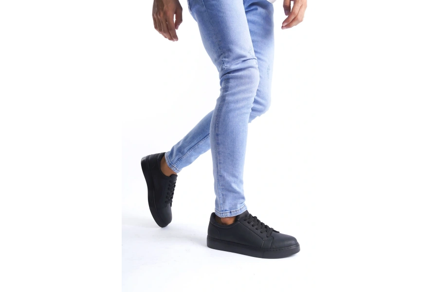 Swo165 Elite Bağcıklı Cilt Erkek Günlük Sneaker Ayakkabı Cst - Siyah