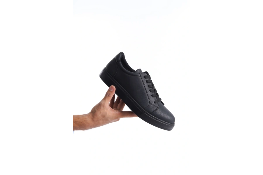 Swo165 Elite Bağcıklı Cilt Erkek Günlük Sneaker Ayakkabı Cst - Siyah