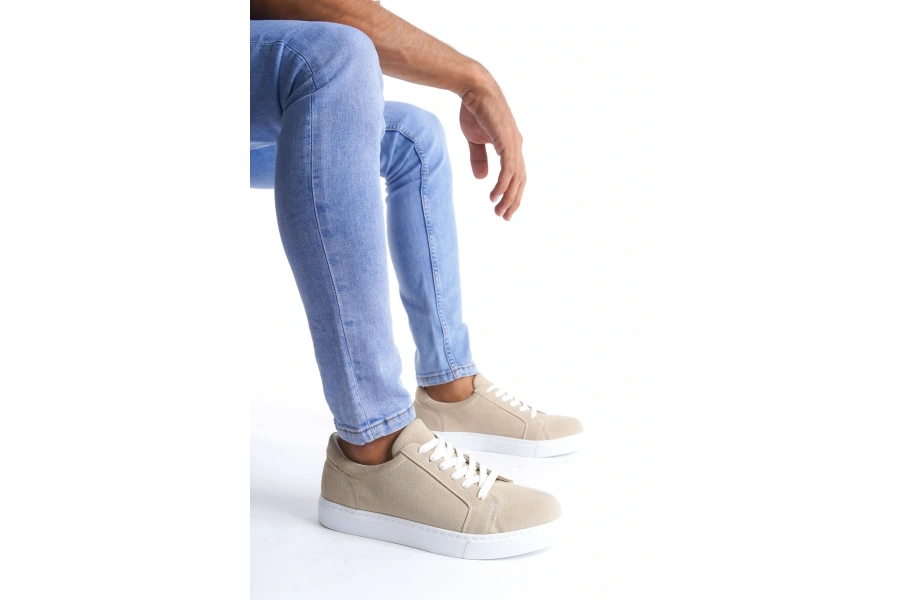 Swo165 Elite Bağcıklı Süet Erkek Günlük Sneaker Ayakkabı Sbt - Krem