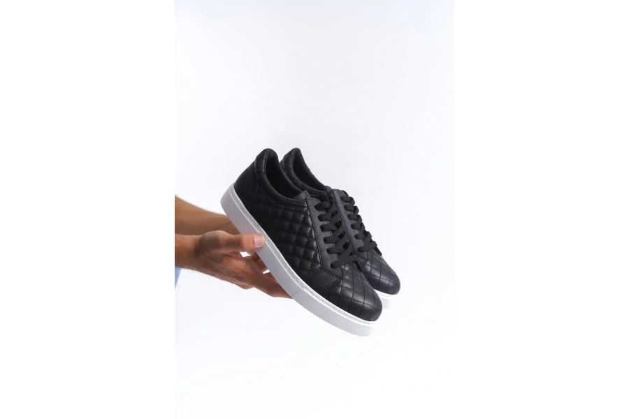 Swo166 Prestige Bağcıklı Cilt Kapitone Desenli Erkek Günlük Sneaker Ayakkabı Cbt - Siyah
