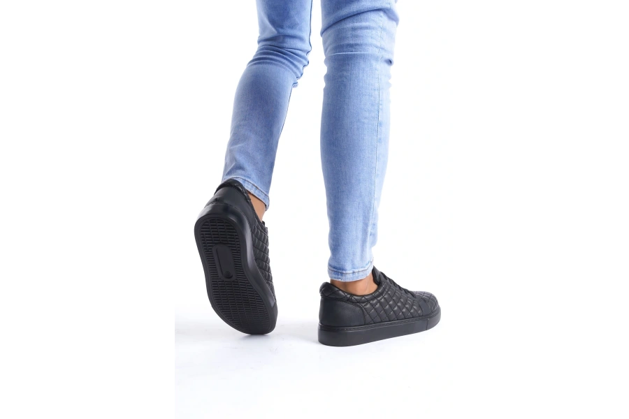 Swo166 Prestige Bağcıklı Cilt Kapitone Desenli Erkek Günlük Sneaker Ayakkabı Cst - Siyah