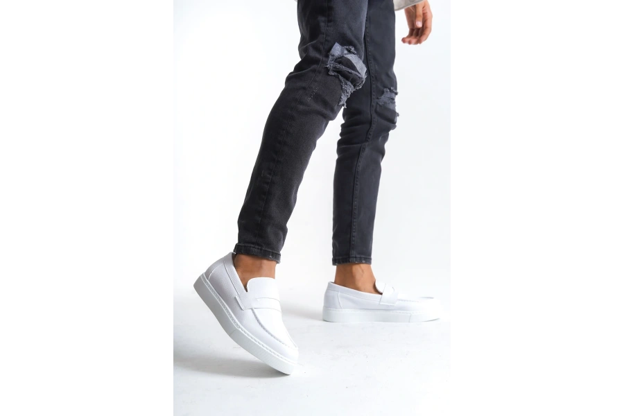 Swo180 Estilo X Bağcıksız Cilt Erkek Günlük Spor Klasik Ayakkabı Cbt - Beyaz