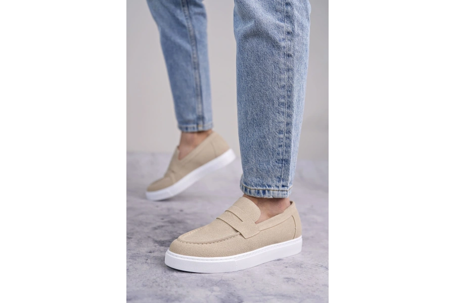 Swo180 Estilo X Bağcıksız Süet Erkek Günlük Spor Klasik Ayakkabı Sbt - Krem