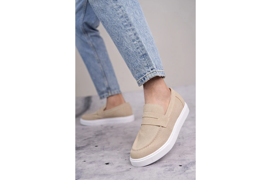 Swo180 Estilo X Bağcıksız Süet Erkek Günlük Spor Klasik Ayakkabı Sbt - Krem