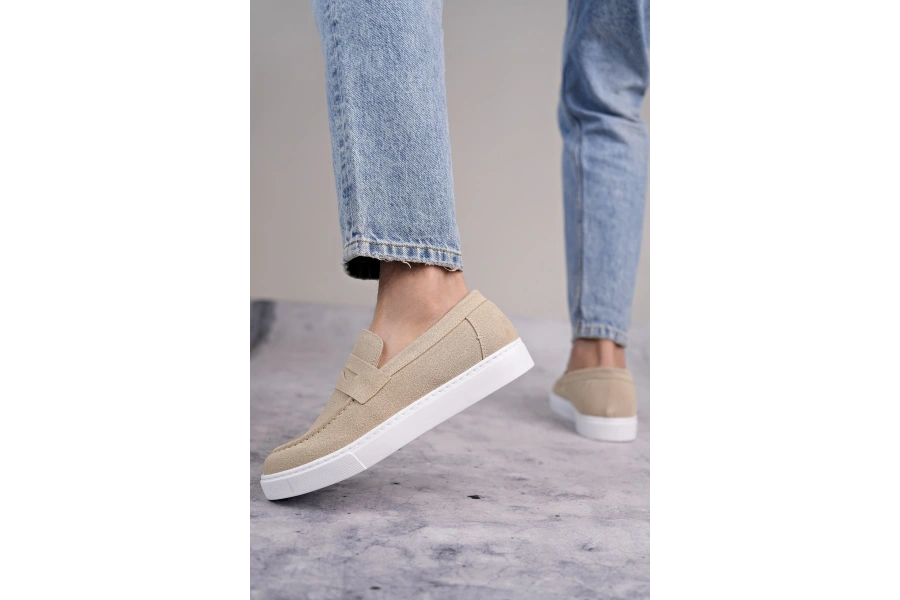 Swo180 Estilo X Bağcıksız Süet Erkek Günlük Spor Klasik Ayakkabı Sbt - Krem