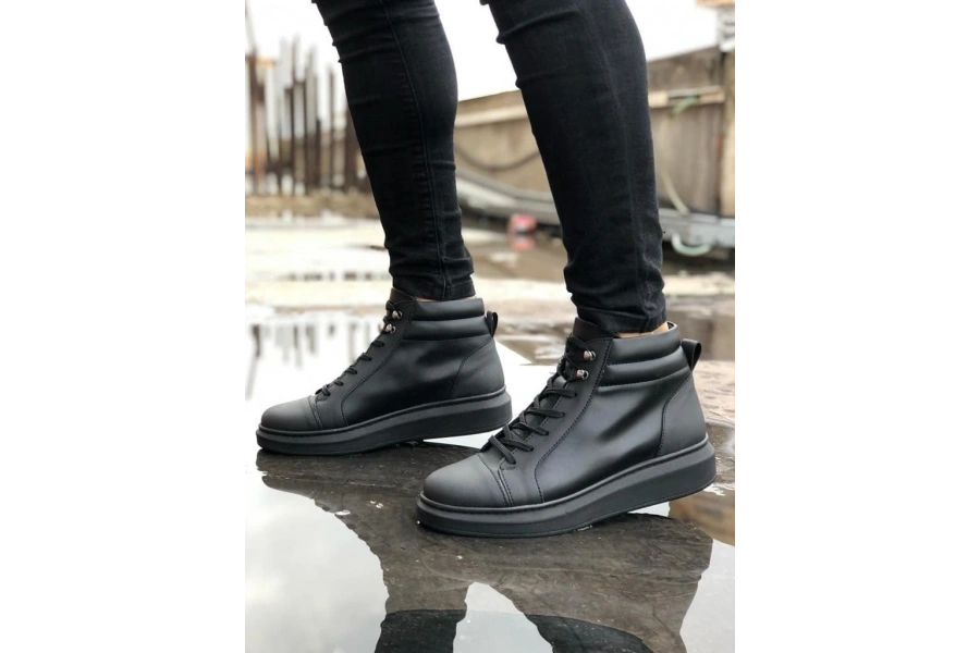 Swo202 Toronto Bağcıklı Cilt Erkek Spor Bot St - Siyah