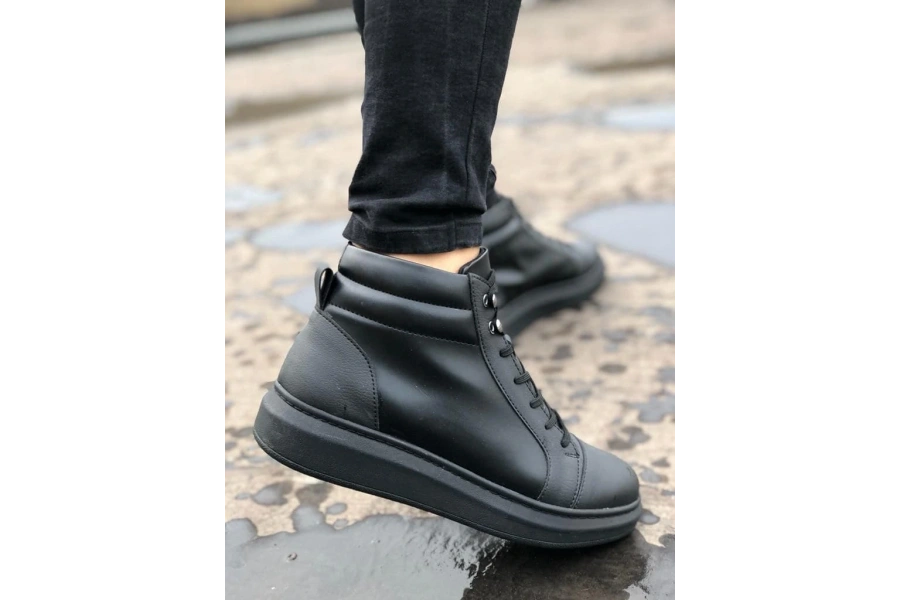 Swo202 Toronto Bağcıklı Cilt Erkek Spor Bot St - Siyah