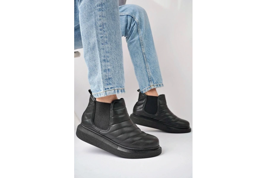 Swo205 Boston Bağcıksız Cilt Erkek Spor Bot St - Siyah