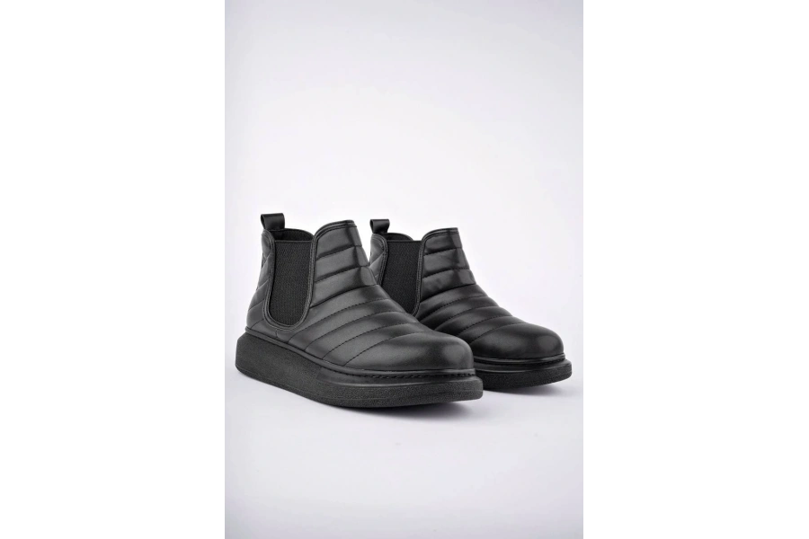 Swo205 Boston Bağcıksız Cilt Erkek Spor Bot St - Siyah