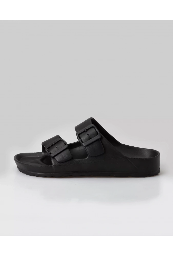 Siyah Unisex Eva Çift Bant Tokalı Confort Terlik