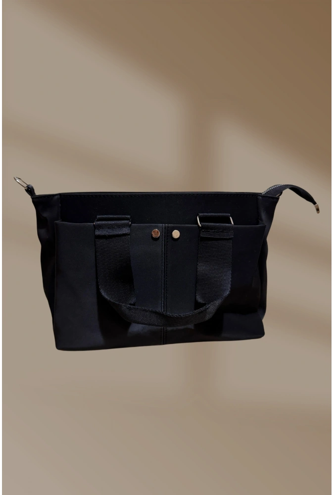 3 Cepli Fermuarlı Siyah Saten El Ve Omuz Çantası