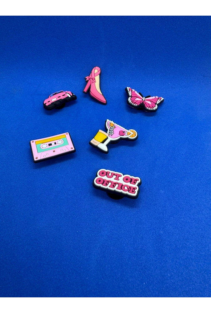 Pembe Kadın Temalı Charm 6lı Premium İthal Crocs Sandalet terlik Süsleri / Jibbitz