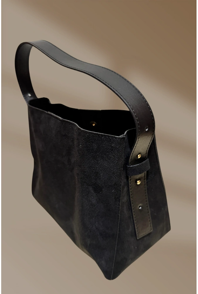 Ayarlanabilir Askılı Lüx Süet Fermuarlı Siyah El Ve Omuz Çantası