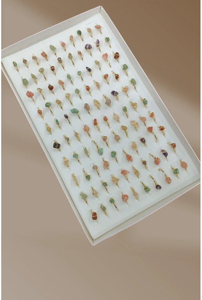 Doğal Taşlı Yüzük Çeşitleri Gold (100 Adet ) ( Adet Fiyatı 20TL)