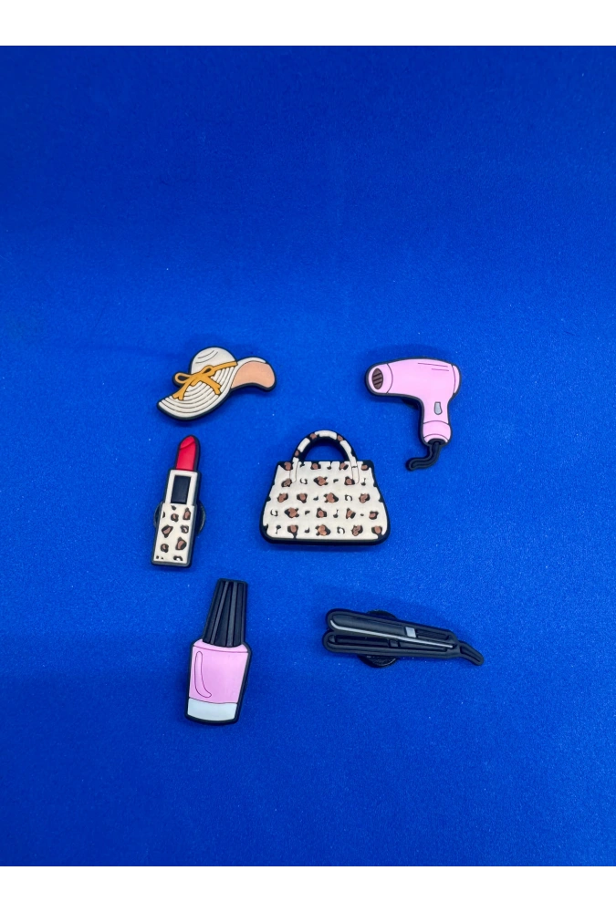 Pembe Kadın Moda Temalı Charm 6lı Premium İthal Crocs Sandalet terlik Süsleri / Jibbitz