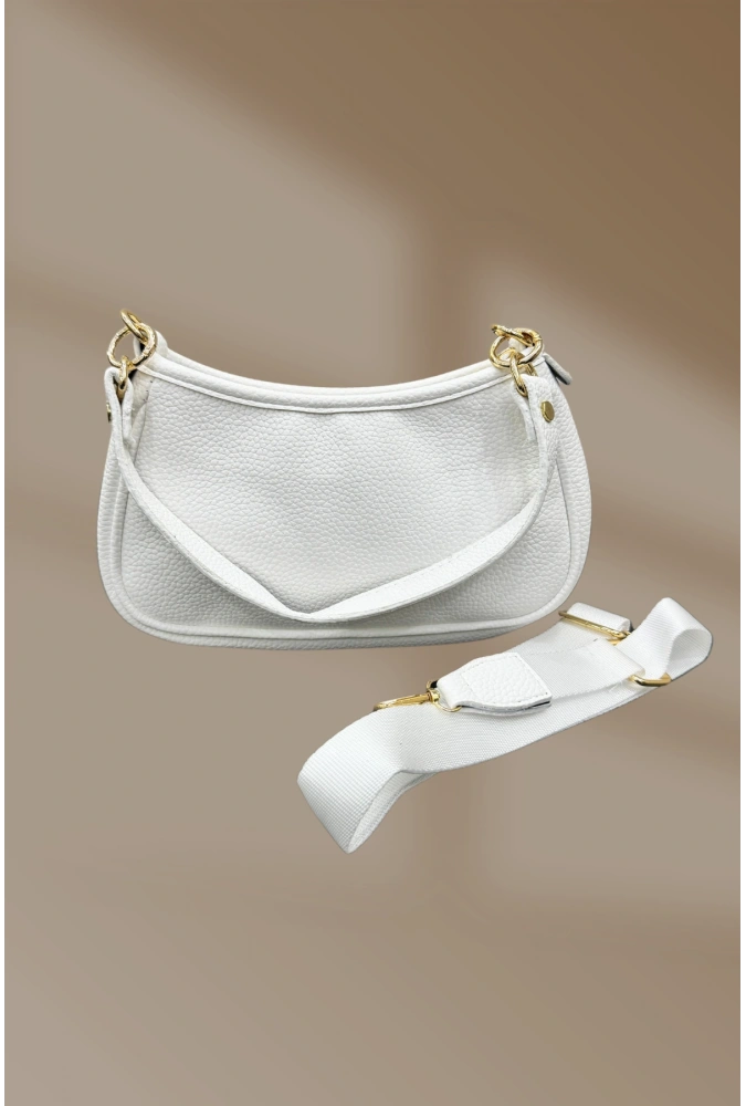 Fermuarlı Ayarlanabilir Askılı Cilt Beyaz El Ve Omuz Çantası