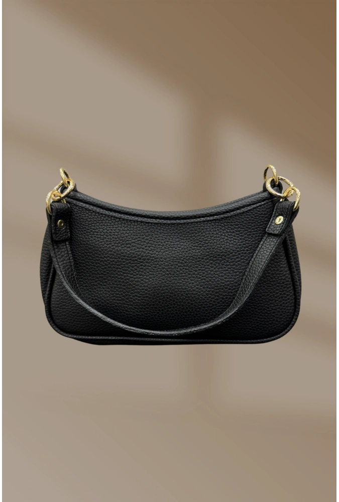 Fermuarlı Ayarlanabilir Askılı Cilt Siyah El Ve Omuz Çantası