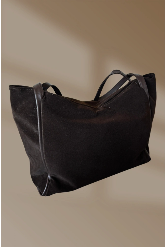 Fermuarlı İçi Cepli Lüks Süet Kahve Kadın El Ve Omuz Çantası