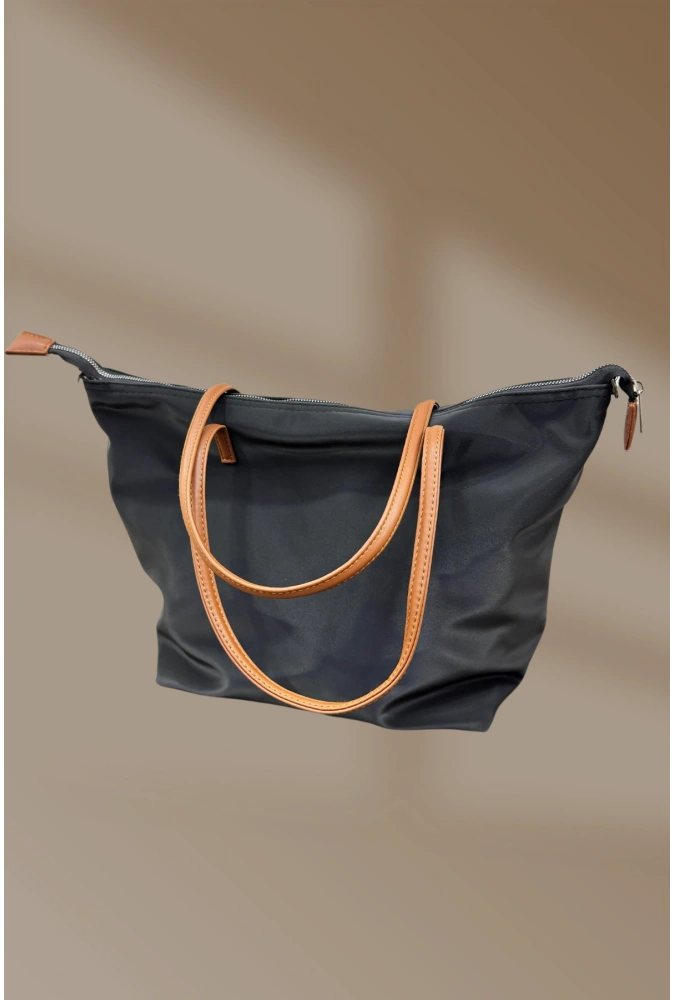 Fermuarlı İçi Cepli Saten Siyah Kadın El Ve Omuz Çantası