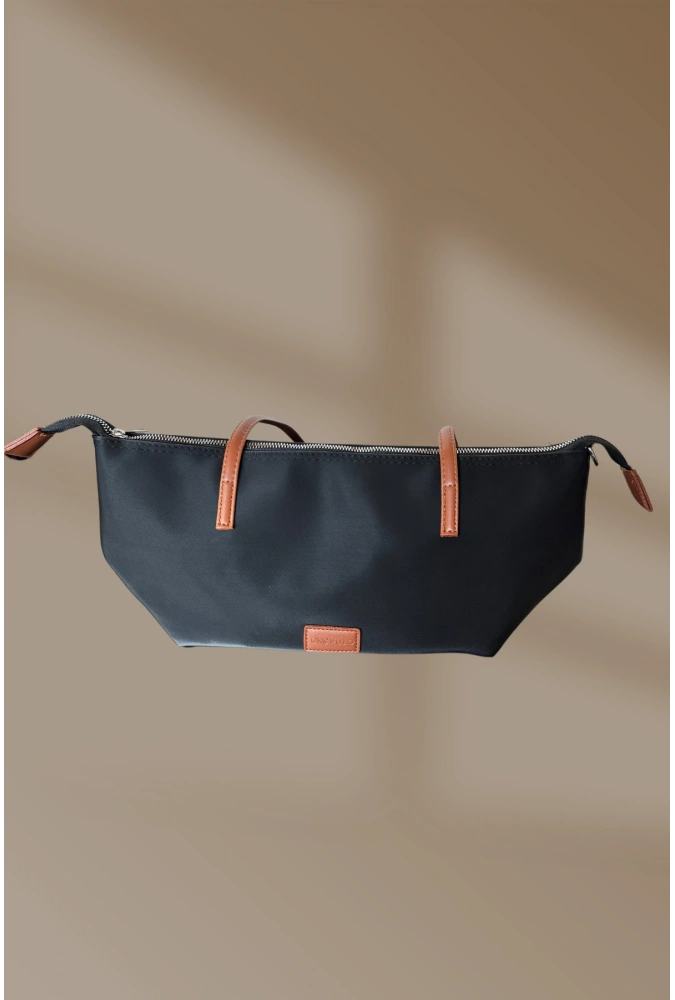 Fermuarlı İçi Cepli  Saten Siyah Kadın El Ve Omuz Çantası