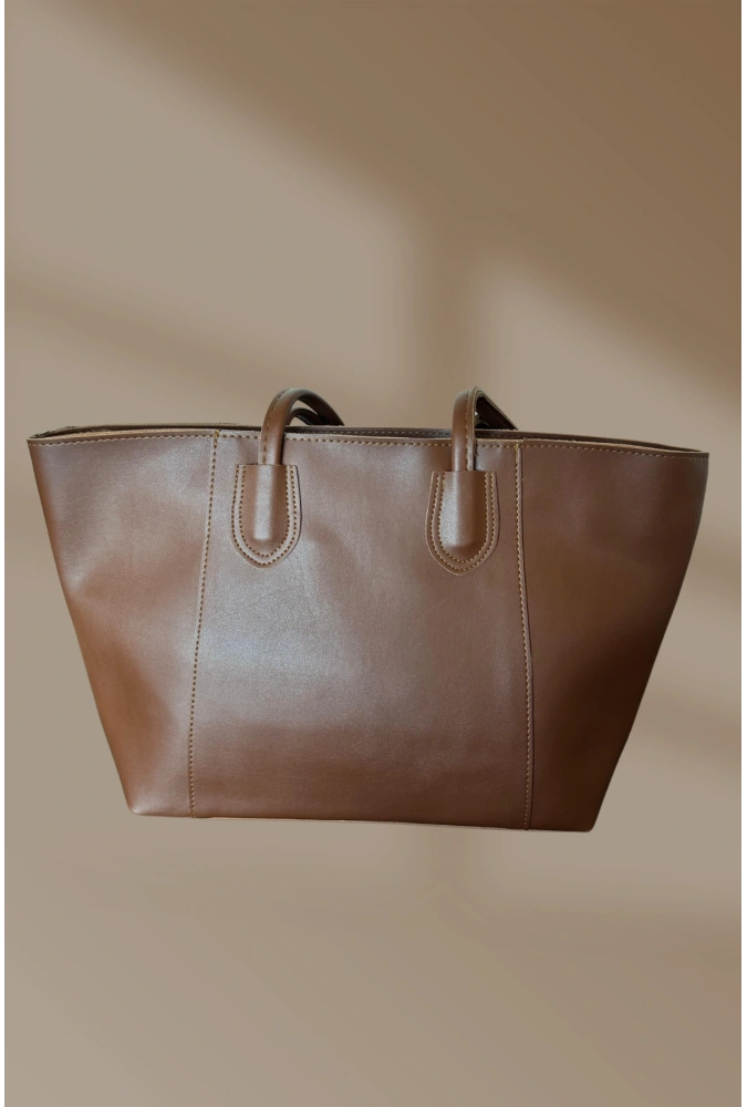 Fermuarlı İçi Cepli Taba Kadın El Ve Omuz Çantası