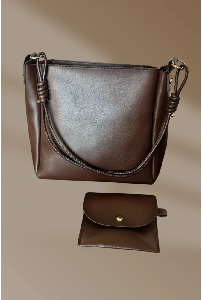 Fermuarlı İçi Cepli Yavrulu Acı Kahve Kadın El Ve Omuz Çantası