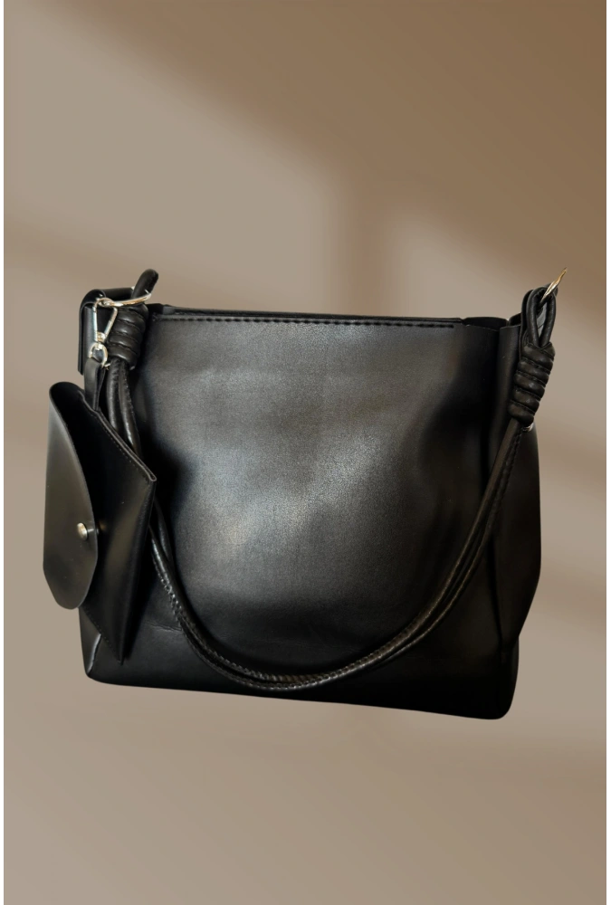 Fermuarlı İçi Cepli Yavrulu Siyah Kadın El Ve Omuz Çantası