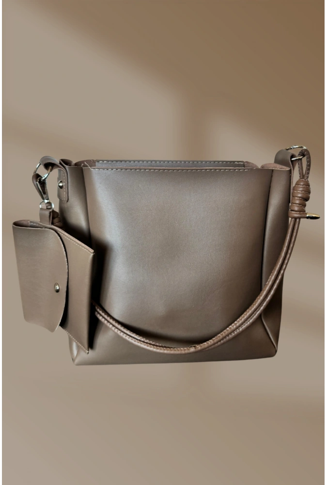 Fermuarlı İçi Cepli Yavrulu Vizon Kadın El Ve Omuz Çantası