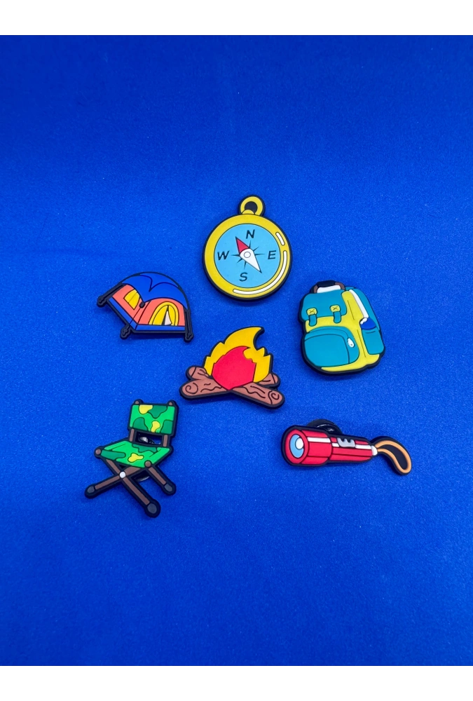 Kamp Çadır Temalı Charm 6lı Premium İthal Crocs Sandalet terlik Süsleri / Jibbitz