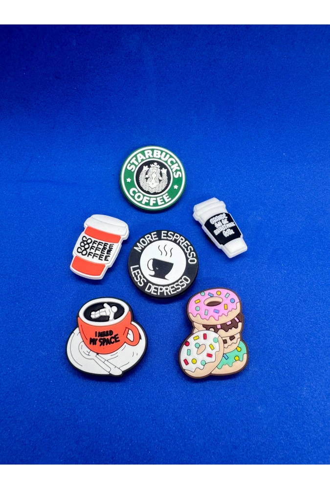 Kahve İçecek Temalı Charm 6lı Premium İthal Crocs Sandalet terlik Süsleri / Jibbitz