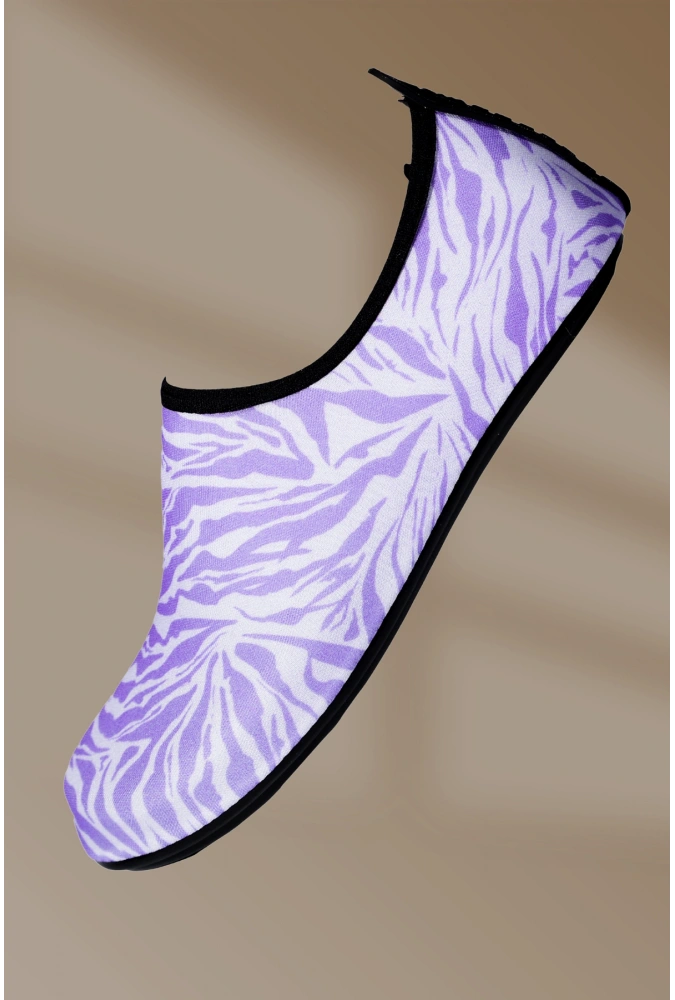 8li Kaydırmaz Kauçuk Taban Neoprene Lila Desenli Deniz Ayakkabısı (36-40),(8 Adet)