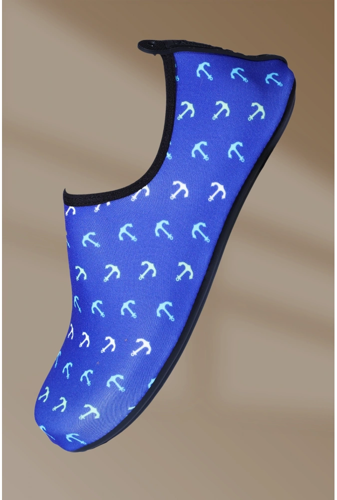 8li Kaydırmaz Kauçuk Taban Neoprene Mavi Çapa Desenli Deniz Ayakkabısı (40-45),(8 Adet)