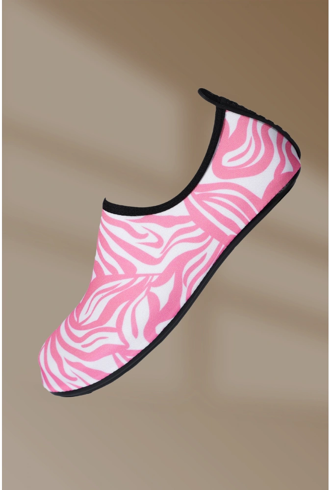 8li Kaydırmaz Kauçuk Taban Neoprene Pembe Desenli Deniz Ayakkabısı (36-40),(8 Adet)