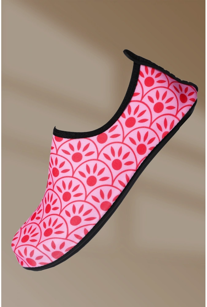 8li Kaydırmaz Kauçuk Taban Neoprene Pembe Güneş Desenli Deniz Ayakkabısı (36-40),(8 Adet)