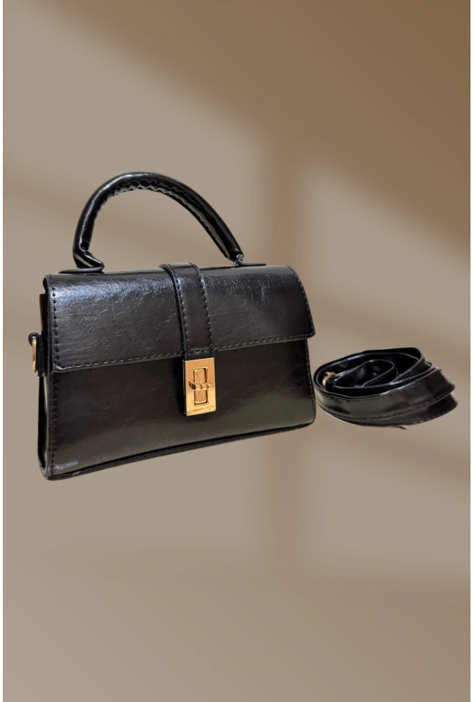 Klipsli Ayarlanabilir Askılı Siyah Cilt El Ve Omuz Çantası