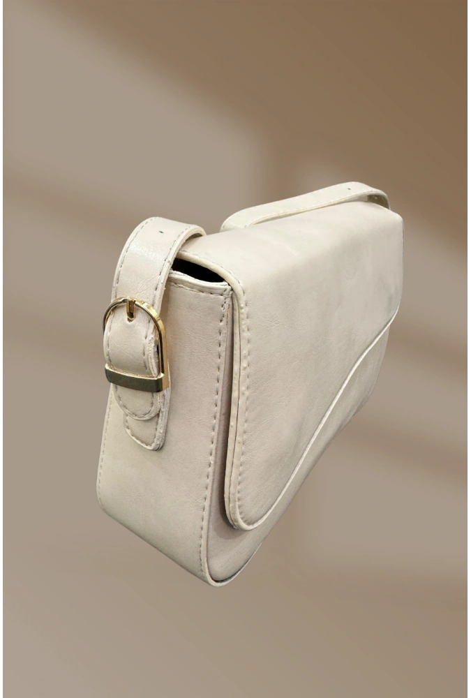 Klipsli Kemer Detaylı Bej Kadın El Ve Omuz Çantası