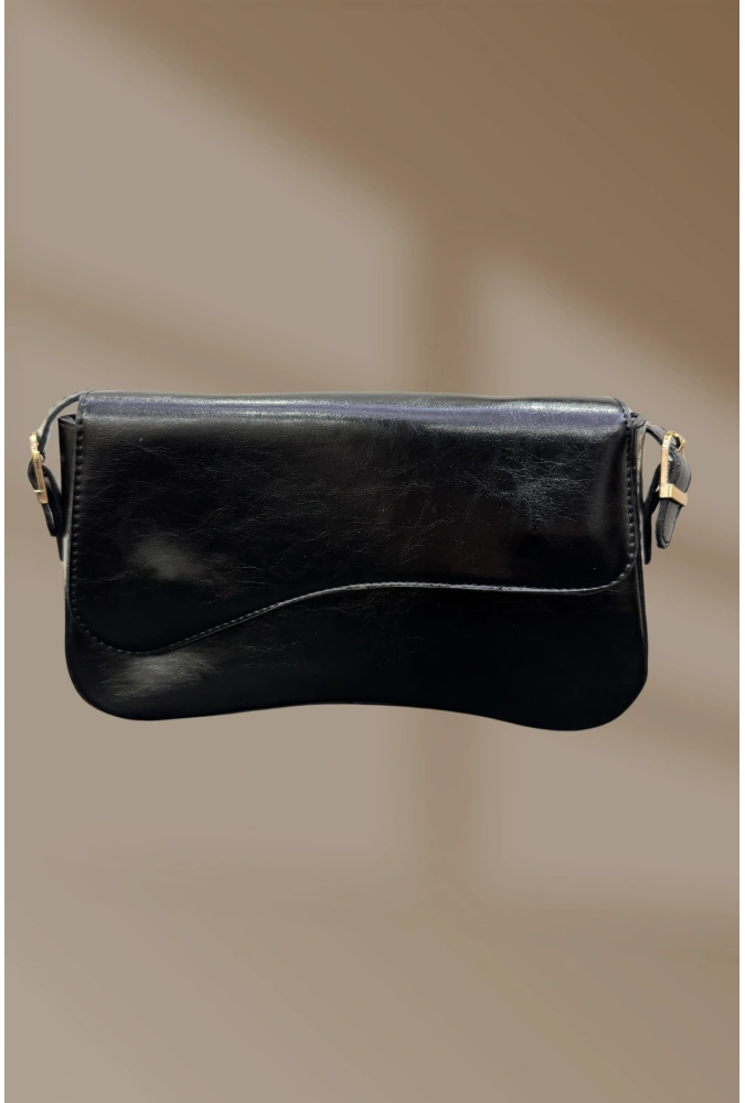 Klipsli Kemer Detaylı Siyah Kadın El Ve Omuz Çantası