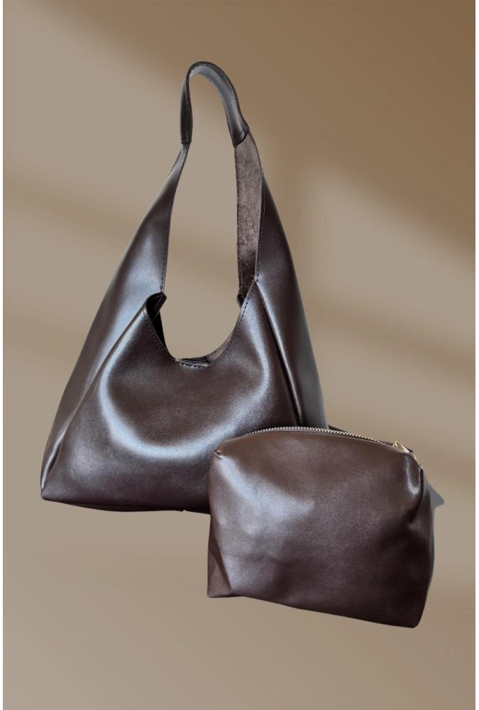 Klipsli Yavrulu Acı Kahve Kadın El Ve Omuz Çantası